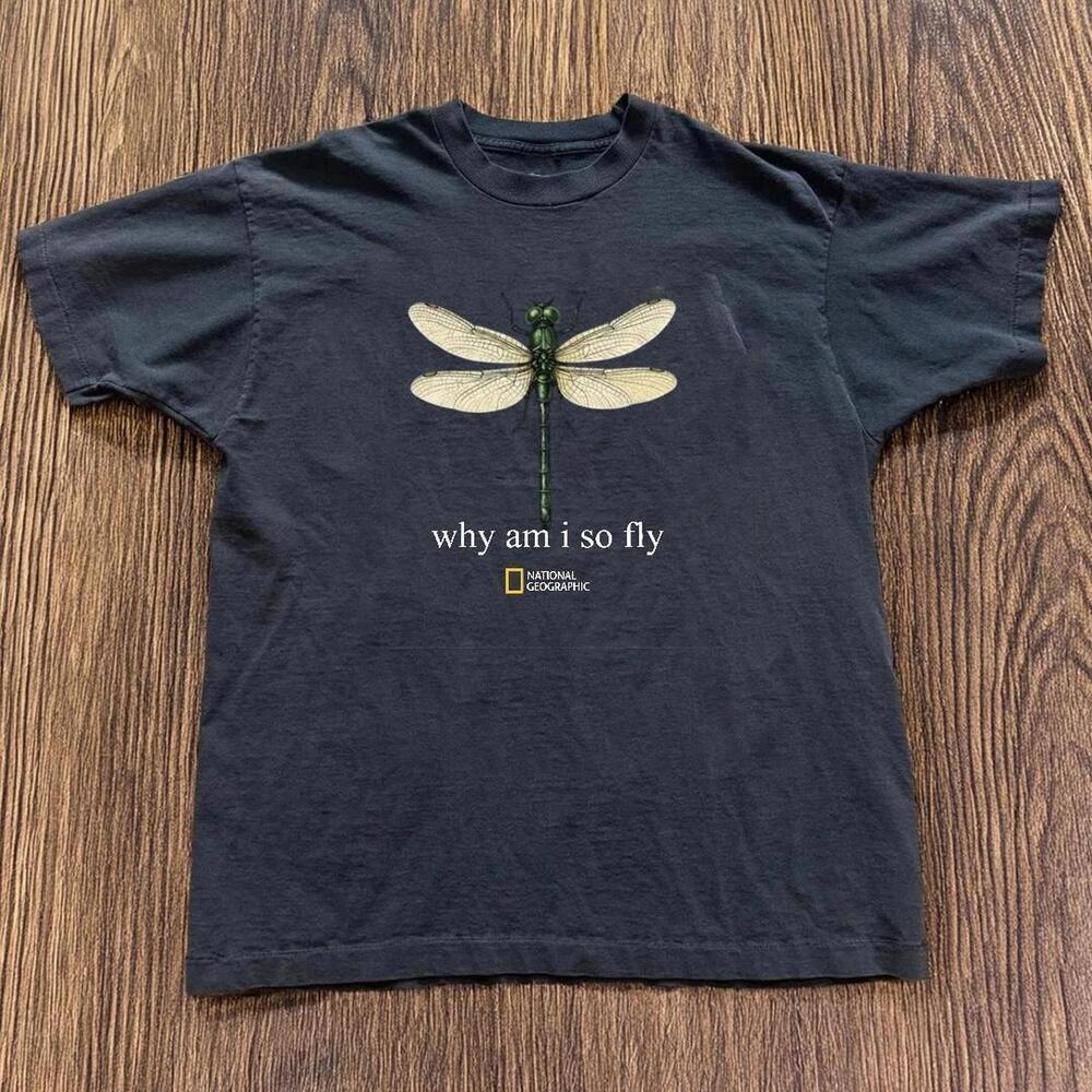 Gildan Men Black T-Shirt, National Geographic Black Dragonfly Graphic Tee